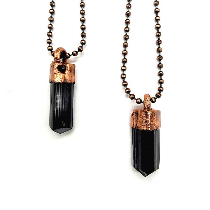 MergingMetals - Wholesale Pendant/Charm Necklace - Black Tourmaline Necklace - Antique Copper / Ball Chain1