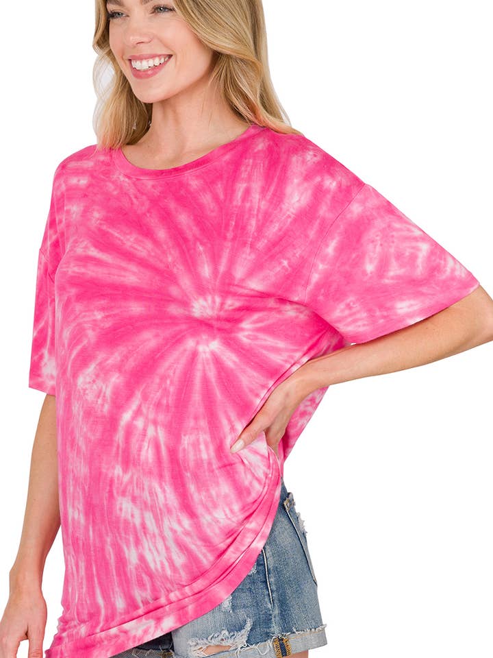 ...SI-22734 TIE DYE DROP SHOULDER ROUND NECK TOP for wholesale by 42POPS
