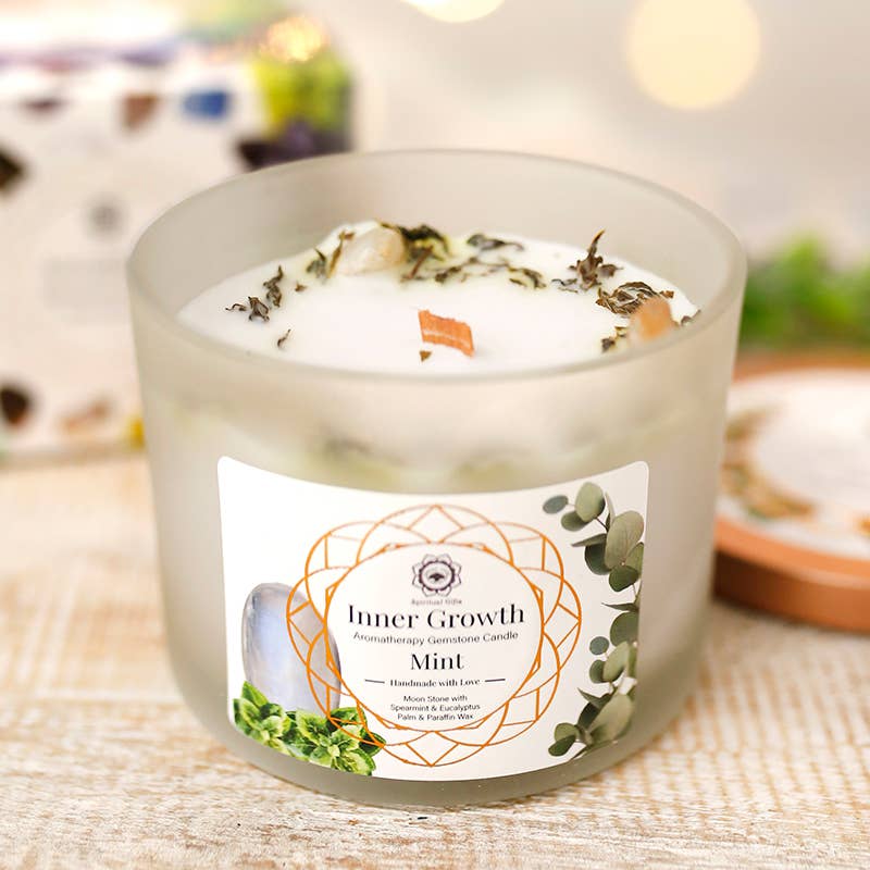 Ethike.eu - Vente Bougie en bocal - Croissance Intérieure - Bougie en Pierre Semi-Précieuse Menthe0