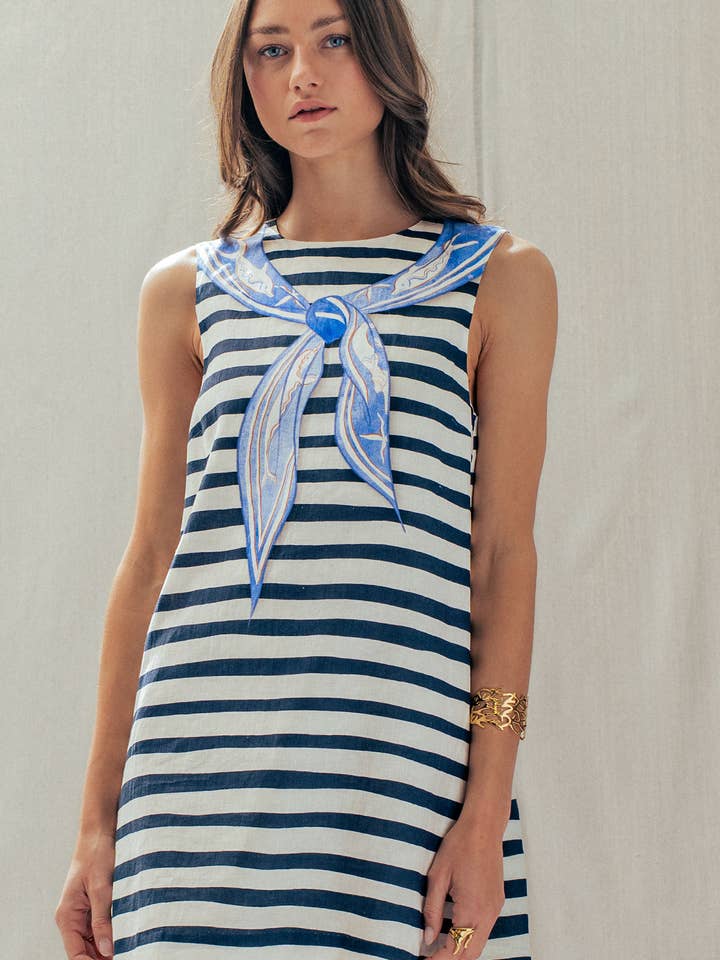 Nautical Stripe Printed Bandana Shift Dress for wholesale by Urban Daizy