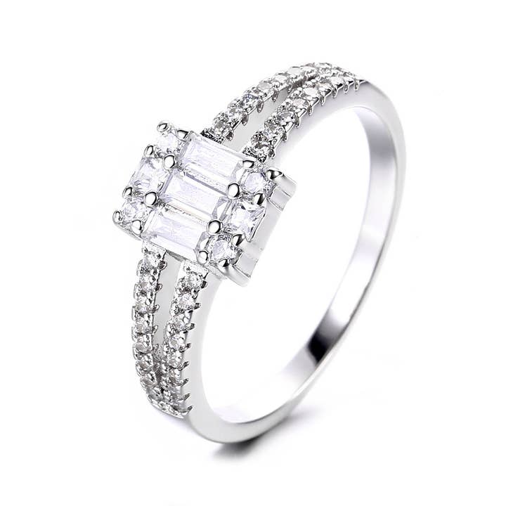 Sterling Silver Multi-Cut Engagement Ring with crystals for wholesale by Amy and Annette