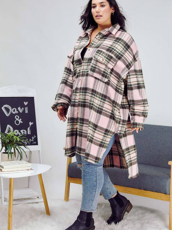 Pink PLUS STRIPE BUTTON DOWN JACKET for wholesale on Faire7