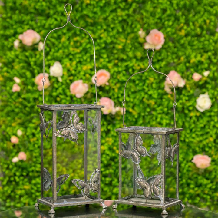 Zaer Ltd. International - Wholesale Lantern - Rectangular Butterfly Lantern in- 2 Sizes- 2 Color Options