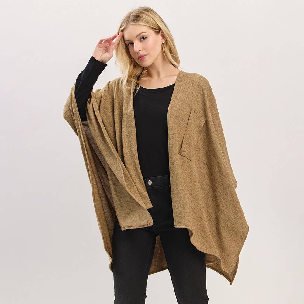 Sensibling Corp. - Wholesale Poncho - Dames - Asymmetrische Zoom Solide Doorknoop Gedrapeerde Strik-Voorkant Wikkelponcho19