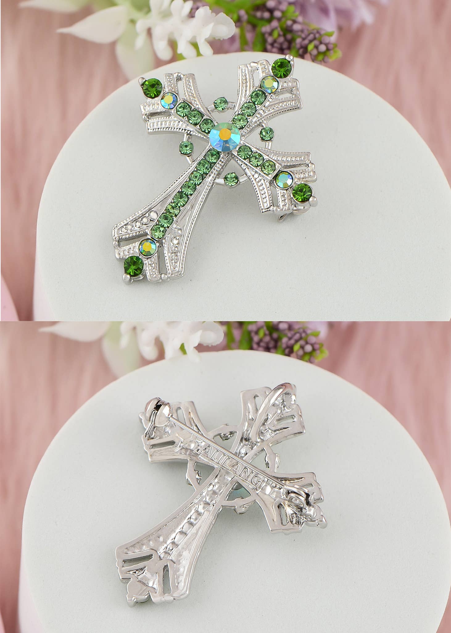 AK Brand - Vendita all'ingrosso Spille - Spilla a forma di croce religiosa argentata con strass8