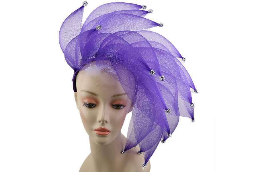Charm Hats - Vente Chapeau bibi – femme - Accessoire à plumes en crin de cheval avec strass sur serre-tête #6790A3