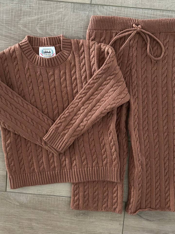 Celebrate Your Tribe - Wholesale Top & Pant Set - Kids - Cocoa Cable Knit Set1