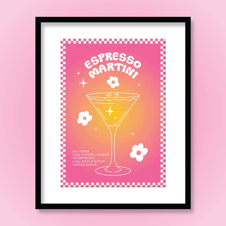 Ruby Roller Art - Wholesale Kunstprint - Groovy 60s Espresso Martini Cocktailbar Gradiënt Art Print1