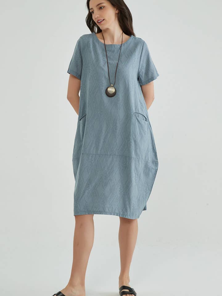 Whisper Mint - Venta al por mayor Vestido - Mujer - Vestidos de verano de jaquard azul ventoso para mujeres maduras4