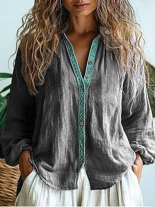 Rosa Clothing - Wholesale Shirt - Women's - Women Vintage Floral Print Long Sleeve Casual Boho Blouse36