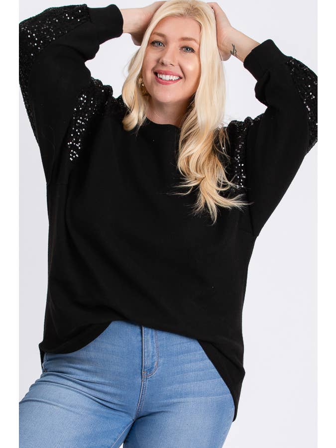 7th Ray - Wholesale Tunic - Women's - Brushed Knit Sequin Pullover Long Sleeve Top T2937XL