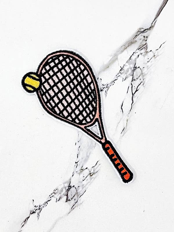 Tennis Racket Embroidered Patch for wholesale by Nash Grey