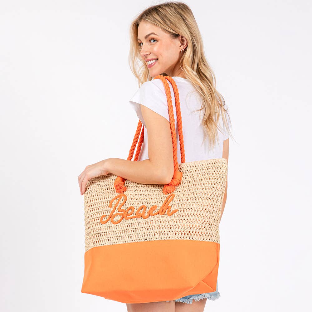 Sensibling Corp. – Engroshandel Strandtaske – Strandtaske med broderet BEACH-budskab, hæklet med tov-håndtag23