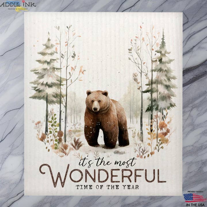 Torchon à vaisselle d'hiver avec ours pour la vente par ADDLE iNK