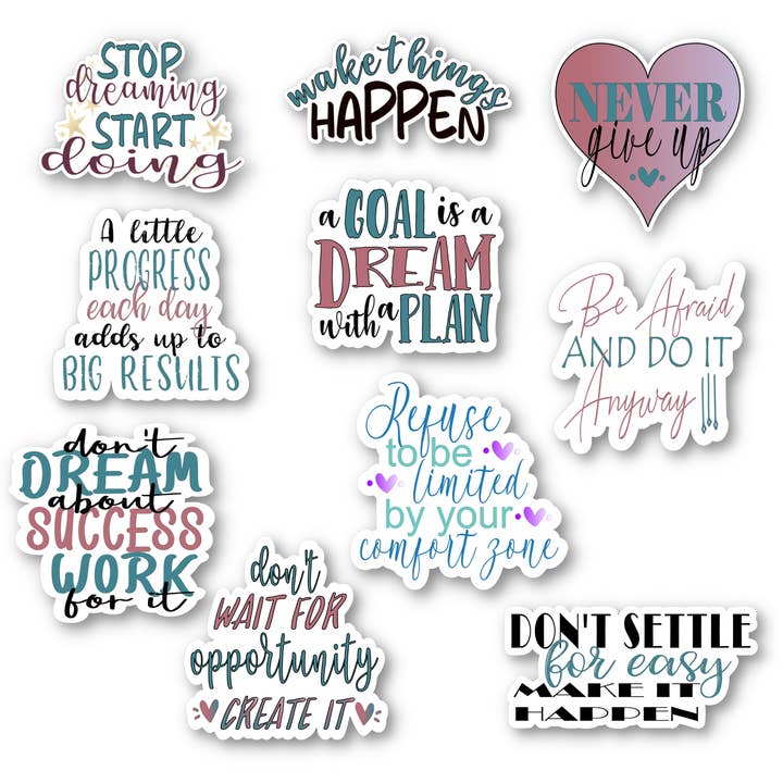 Success Quotes Sticker Pack - 10 Stickers for wholesale by Splendid Designs Store