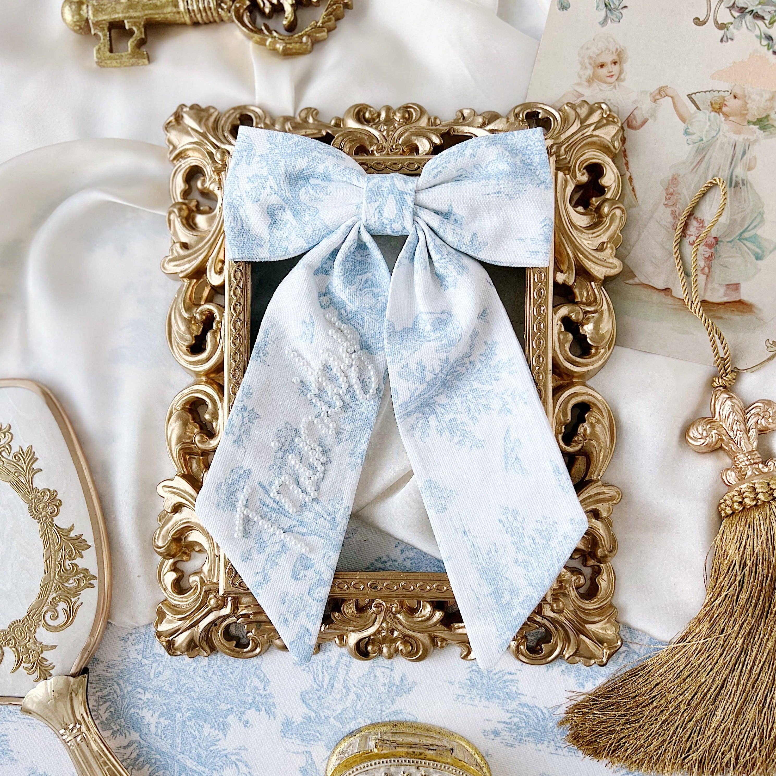 Bebe Theory - Wholesale Hair Bow - Kids - Blue Toile Sailor Pearl Bow