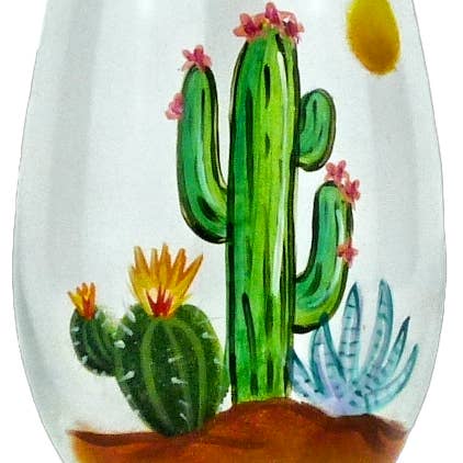 Colorful Cacti Desert Hand Painted Wine Goblet for wholesale by Classy Art Designs, LLC