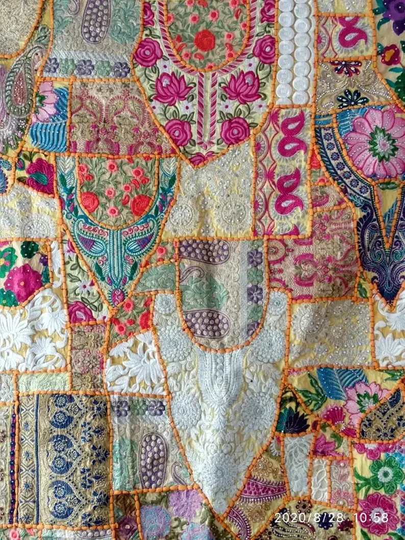 GYPSY STUDIO - Wholesale Tapestry/Textile - Yellow Patchwork Embroidery Handmade Sari Patchwork Tapestry6