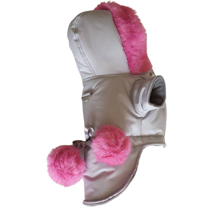Grey and Pink Pom-Pom Coat for wholesale by The Underdogue