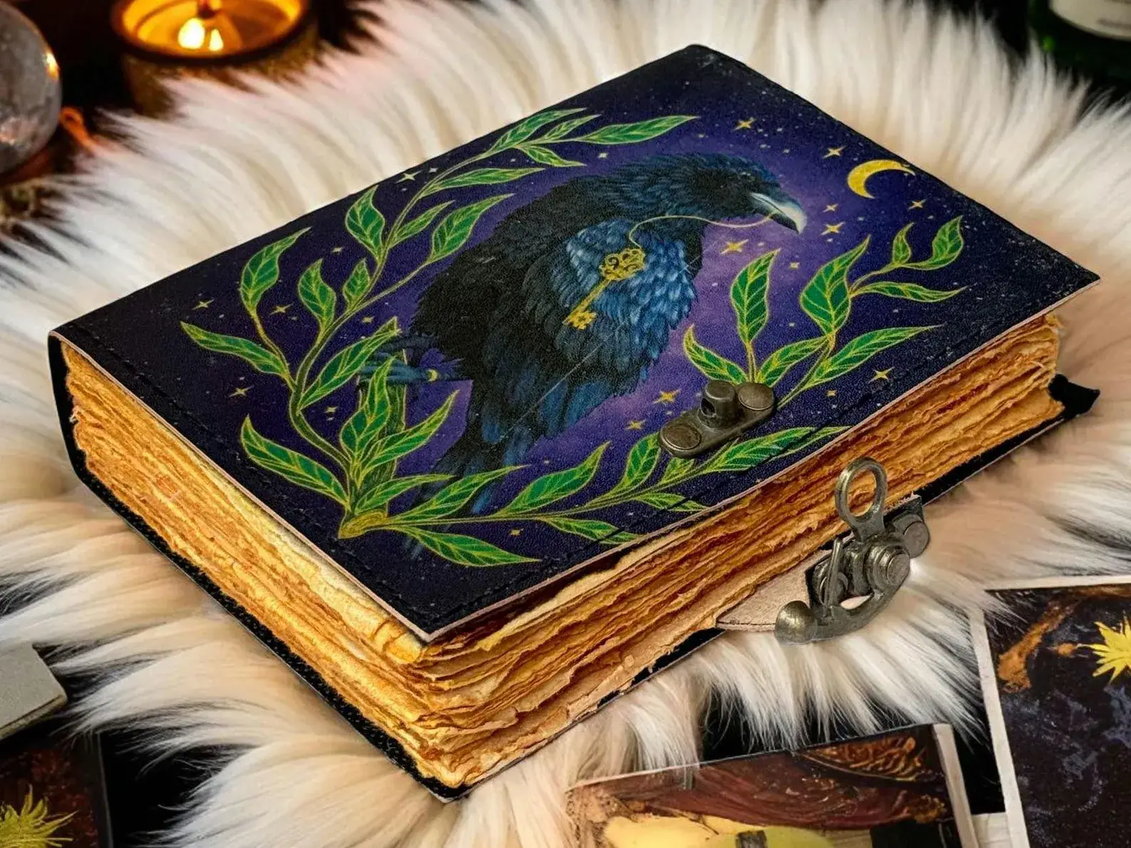 MNM HANDICRAFTS – Diário por atacado – Diário de Couro de Corvo com Design de Lua Livro Grimório Gótico0