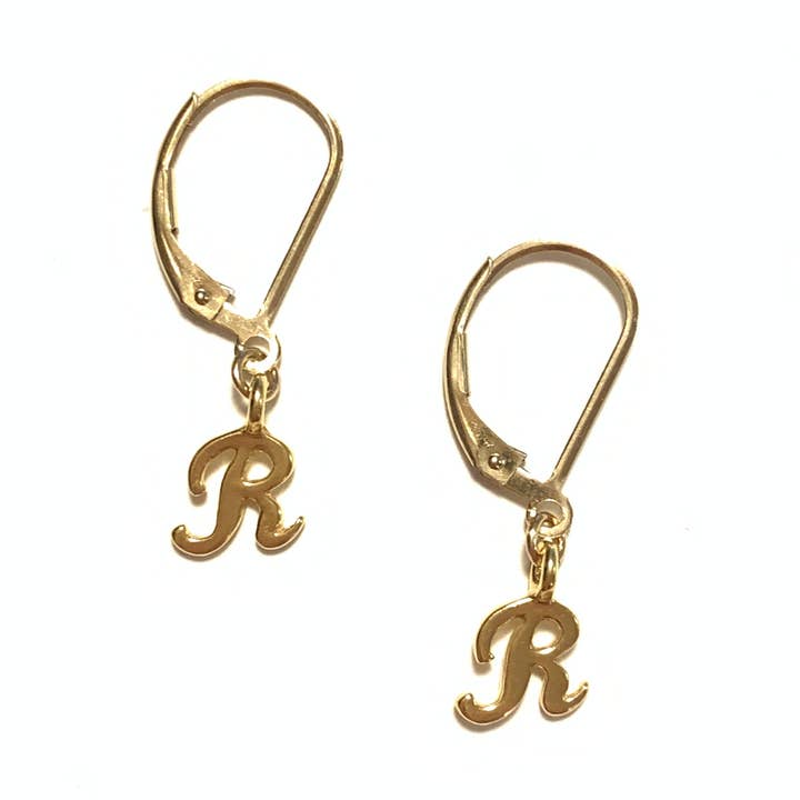 Initial Earrings – R – Gold Vermeil for wholesale by Solid Design Studios