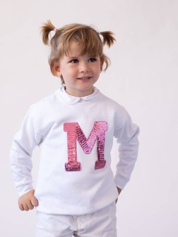 KIDS - White Sweatshirt | Inicial Pink Sequins for wholesale by Anitials