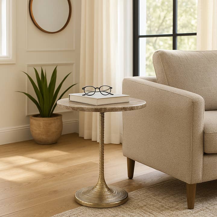 Tavolino Moderno in Metallo con Piano in Marmo - Marrone, 20 pollici. per la vendita all'ingrosso da parte di Sagebrook Home