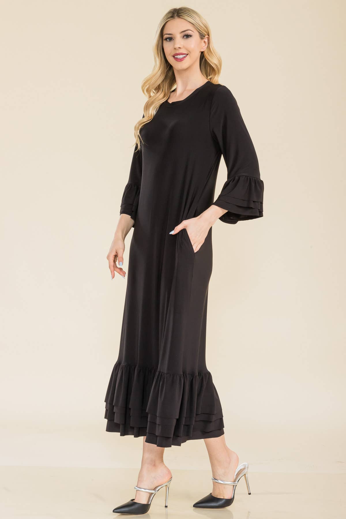 Celeste Clothing – Vestido - Mulher por atacado – VESTIDO MODESTO TAMANHO PLUS COM MANGAS DE SINO EM CAMADAS -CD438988