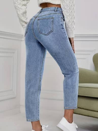 Black Rebel Fashion - Wholesale Jeans - Women's - Â Light Blue Ripped Mom Fit Jeans - BlueÂ