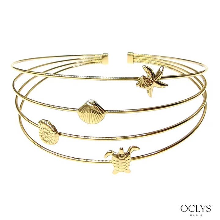 Oclys - Wholesale Cuff Bracelet - Gold stainless steel sea shell arm bracelet1