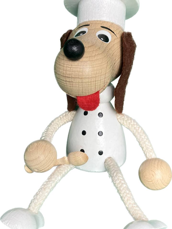 Wooden Sitting Toy - Dachshund Chef - Handcrafted for wholesale by Toywood
