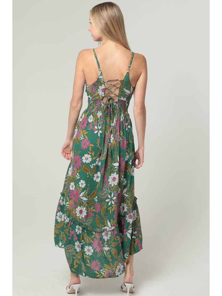 ANGIE - Wholesale Dress - Women's - C4729-A867 V NECK LACE UP BACK SLIT SKIRT MID LENGTH DRESS W