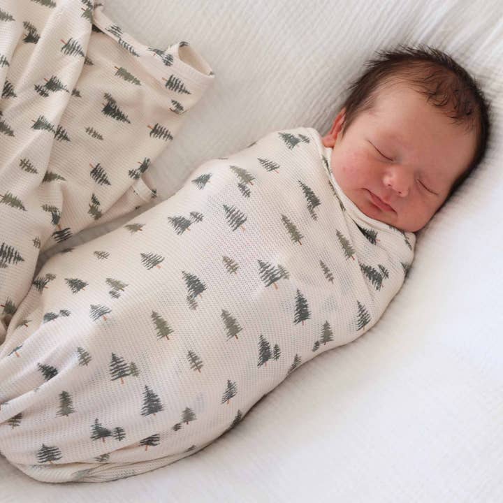 Evergreen Bamboo Waffle Oversized Swaddle Blanket for wholesale by Caden Lane