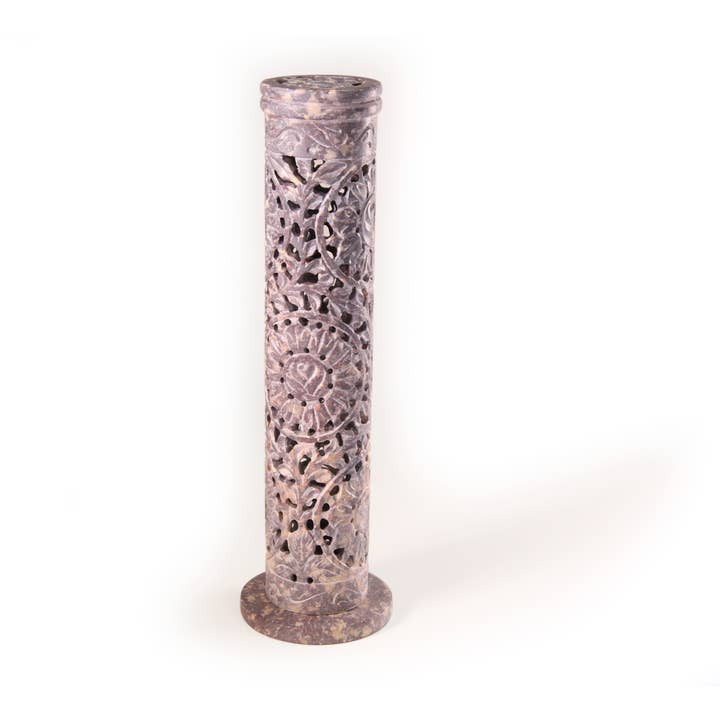 Prabhuji's Gifts - Wholesale Incense Holder - Incense Burner - Soapstone Tower Rose Vine Jali (10.5"x3"x3)