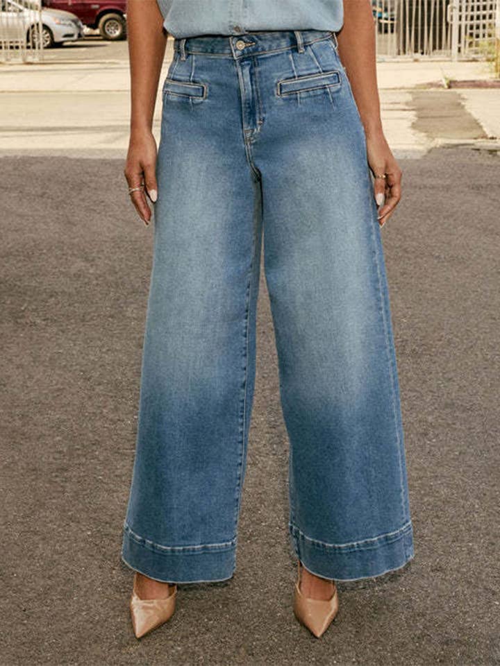 Blue High Waisted Wide Leg Long Pants for wholesale on Faire