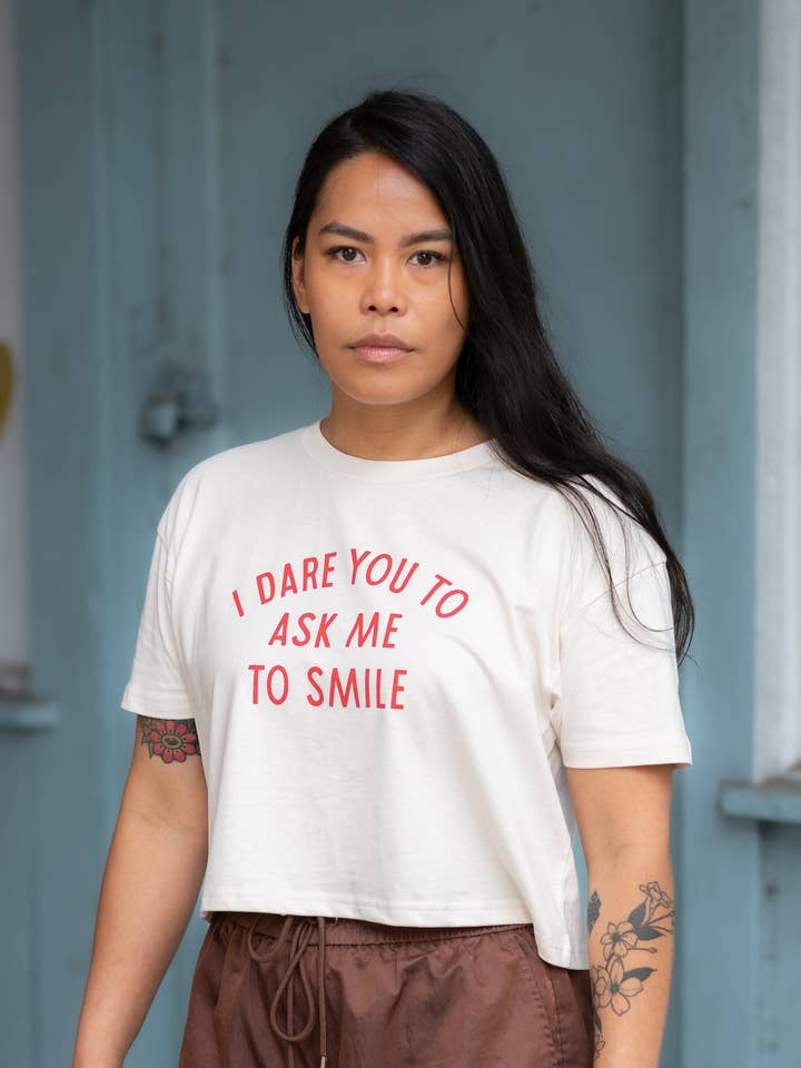 I Dare You To Ask Me To Smile Crop Tee for wholesale by Girl Riot Society by Mosaic Makers Co