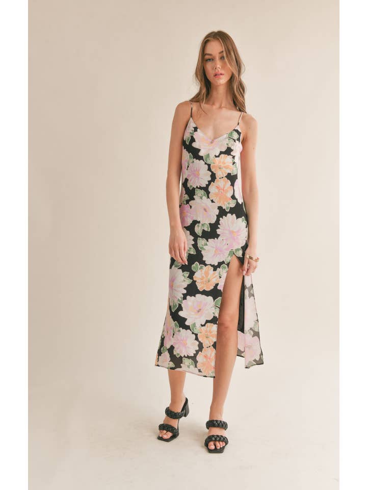 Sage The Label – wholesale Dress – Women's – Meadows Slip Midi Dress: BLACK MULTI
