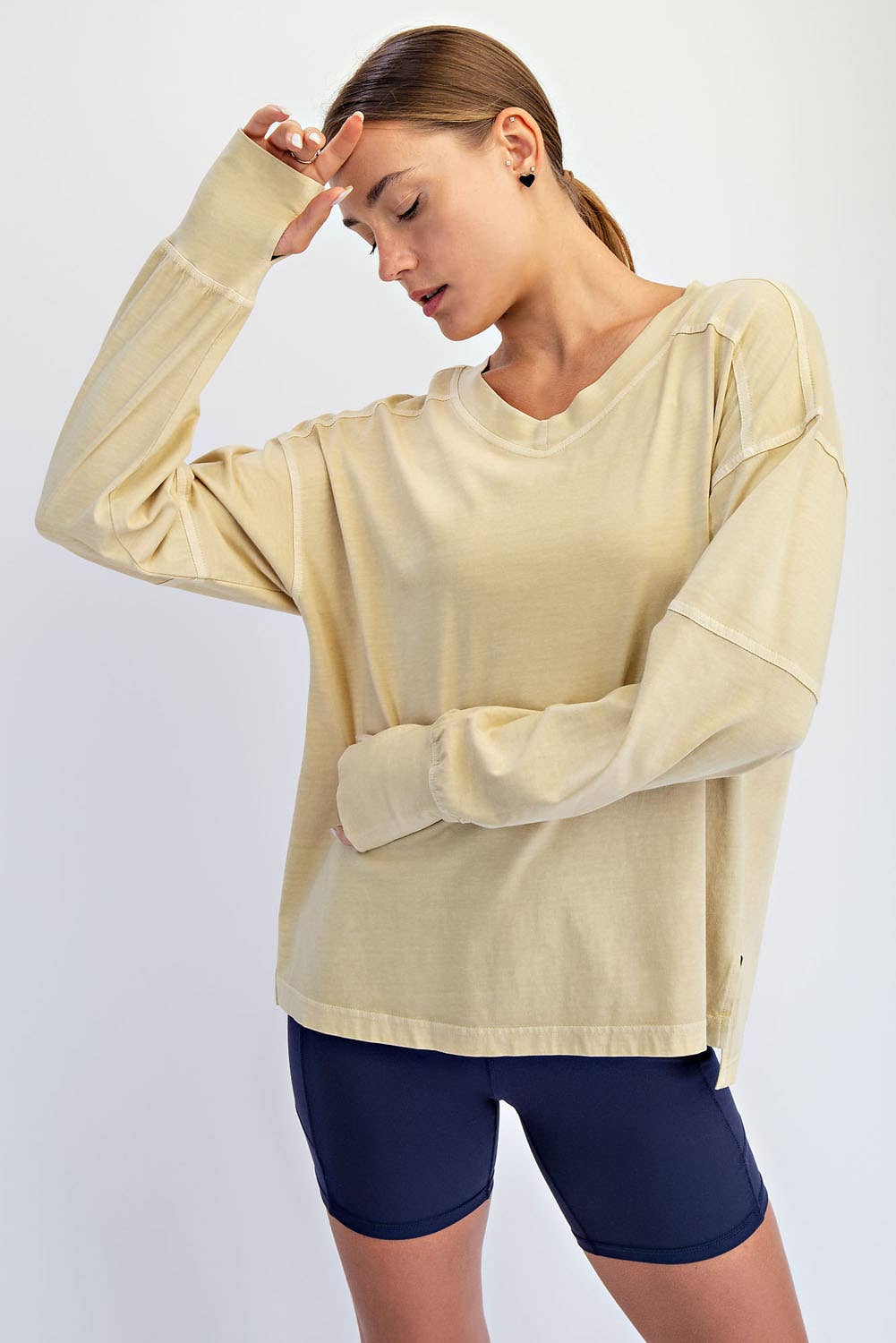 Rae Mode - Wholesale Lounge Top - Women's - PIGMENT WASHED COTTON V-NECK TOP6