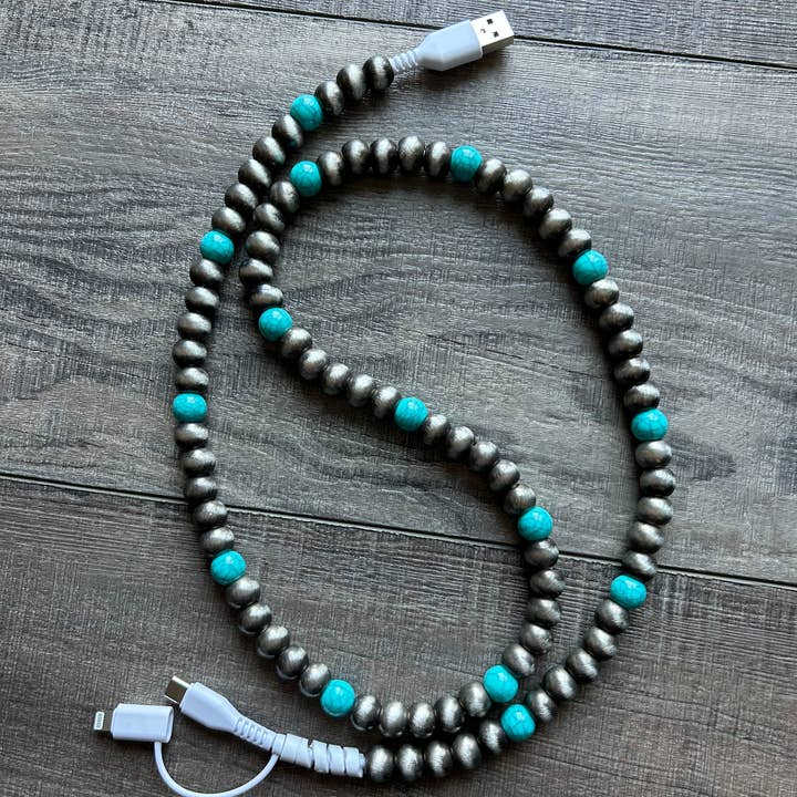 JILLIAN INK LLC - Wholesale Charging Cable - Turquoise Beaded Phone Charger with Lightning & USB-C