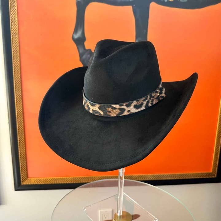 Bella Betty - Wholesale Cowboy Hat - Women's - Fashion Vegan Suede Cowboy hat W/ Leopard Belt