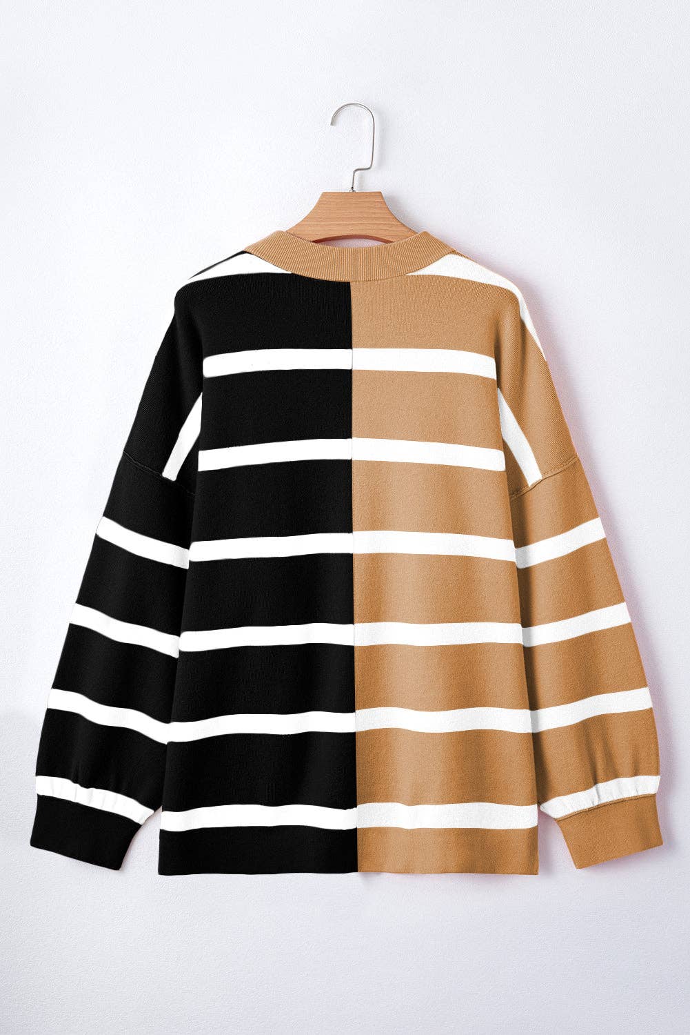 Amaryllis Apparel - Wholesale Tunic Sweater - Women's - Stripe Colorblock Oversized Sweater22