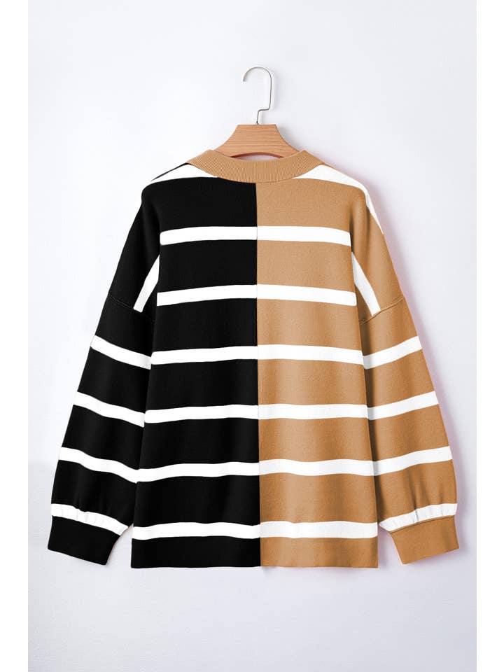 Amaryllis Apparel - Wholesale Tunic Sweater - Women's - Stripe Colorblock Oversized Sweater22