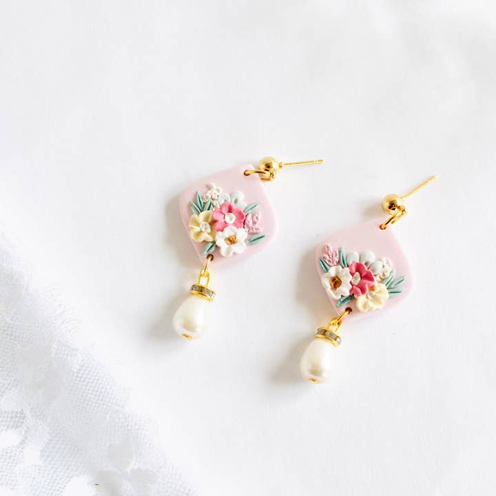 Pink flower spring earrings , boho style earrings for wholesale by PERNAZ JEWEL
