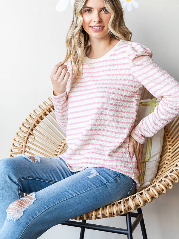 Top a maniche lunghe con texture a righe T5408 per la vendita all'ingrosso da parte di 7th Ray