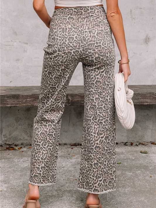 ElevateWell - Wholesale Jeans - Women's - High Waist Leopard Print Straight Leg Jeans1