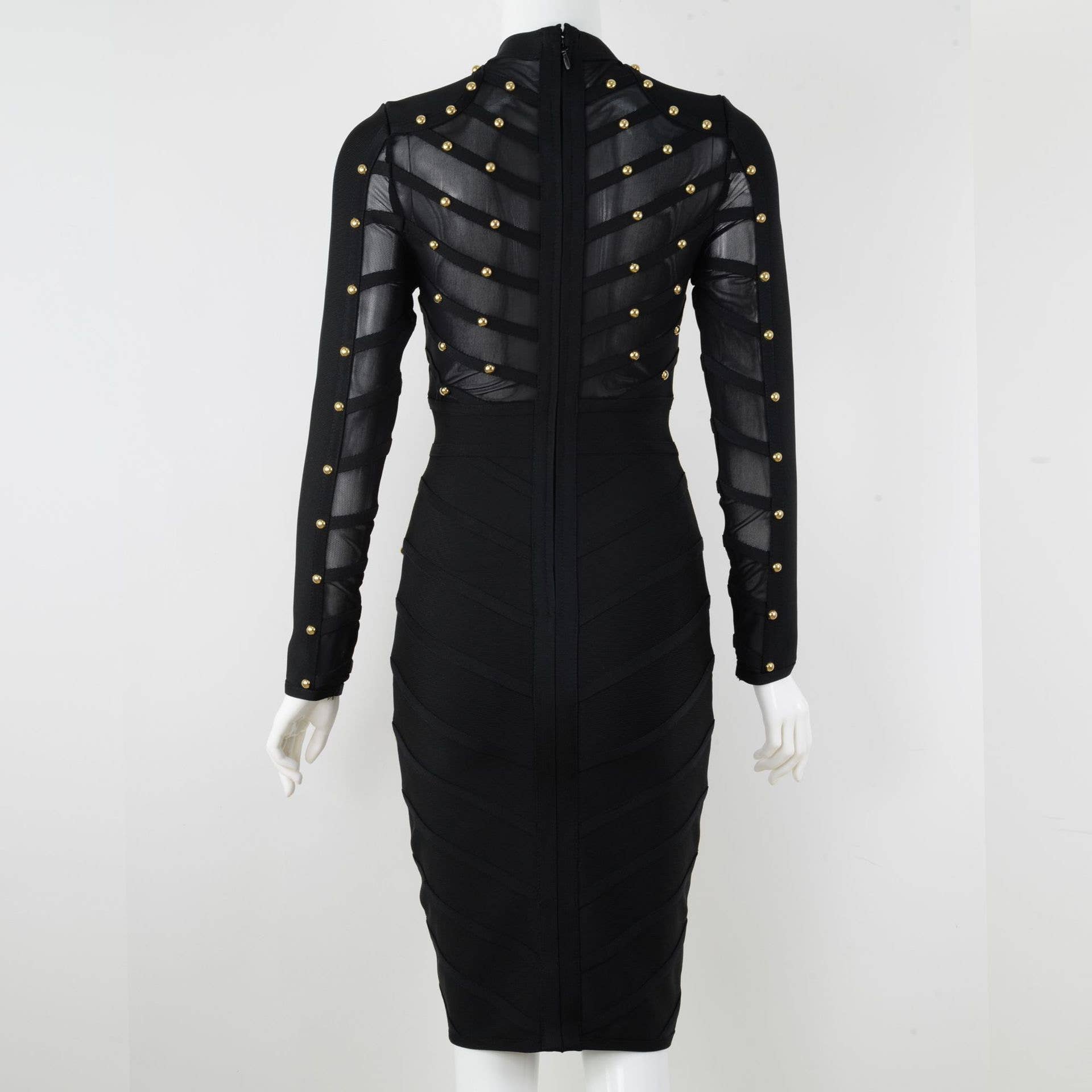 Black SY290 Glamorous Mesh Long Sleeve Bandage Dress for wholesale on Faire9