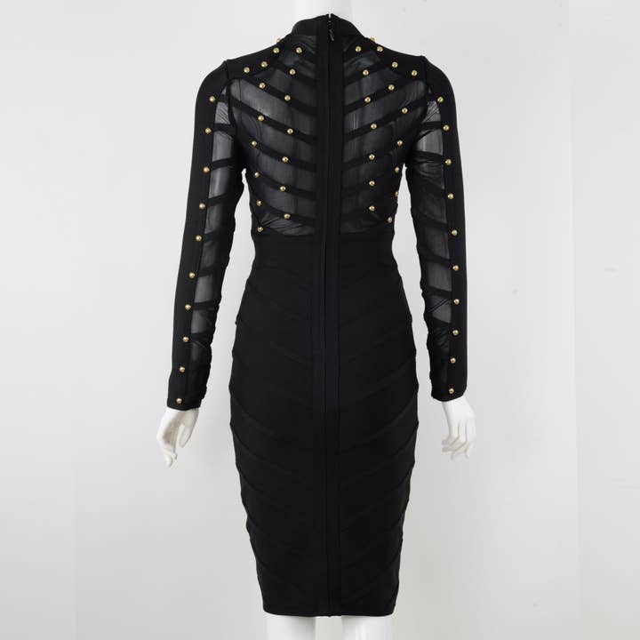 Black SY290 Glamorous Mesh Long Sleeve Bandage Dress for wholesale on Faire9