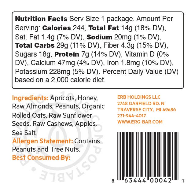 ERG! Bars - Wholesale Snack Bar - Apricot P'Butter ERG! - Box of 12 Bars