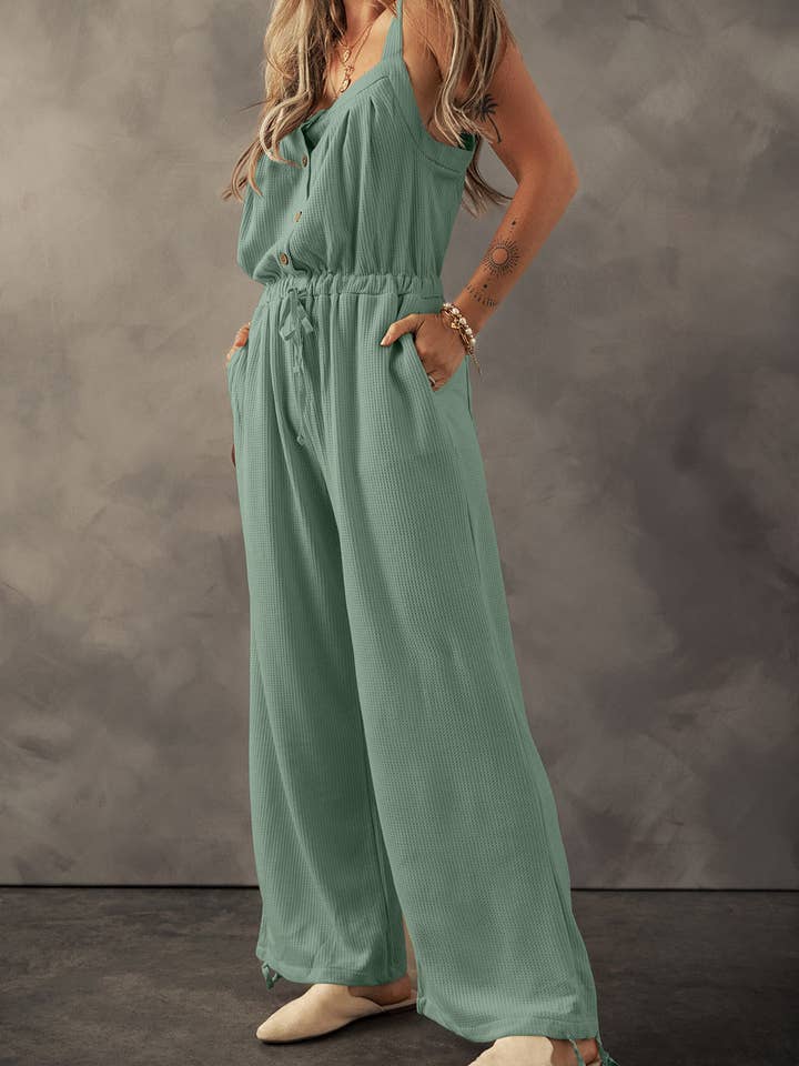 Lovesoft - Wholesale Jumpsuit - Women's - Women's Knotted Straps Button Textured Drawstring Jumpsuit9