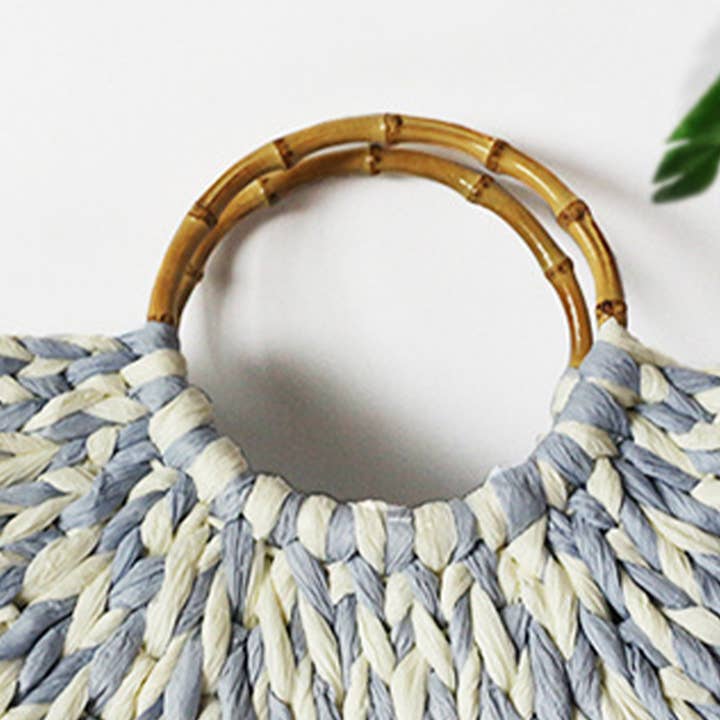 BLUEWHITE Medium Weaving Straw Bags With Bamboo Handles_CWAB0815 for wholesale on Faire
